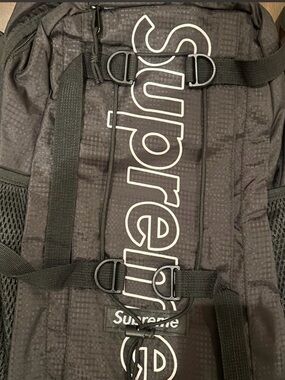 Supreme Black Backpack with White Vertical Logo